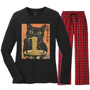 Cat Ramen Funny Graphic S Japanese Kawaii Cat Anime Women's Long Sleeve Flannel Pajama Set 