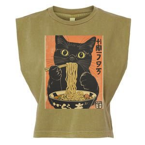 Cat Ramen Funny Graphic S Japanese Kawaii Cat Anime Garment-Dyed Women's Muscle Tee