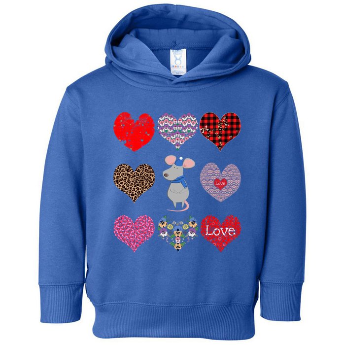 Cute Rat Funny Retro Floral Hearts Pattern Valentines Day Meaningful Gift Toddler Hoodie