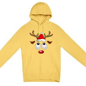 Christmas Reindeer Face Santa Hat Xmas Lights For Premium Pullover Hoodie