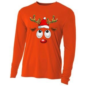 Christmas Reindeer Face Santa Hat Xmas Lights For Cooling Performance Long Sleeve Crew