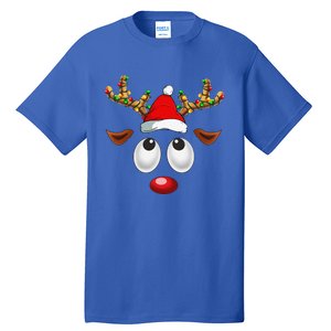 Christmas Reindeer Face Santa Hat Xmas Lights For Tall T-Shirt