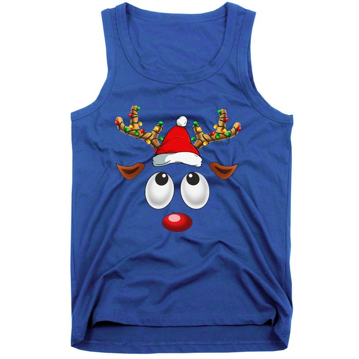 Christmas Reindeer Face Santa Hat Xmas Lights For Tank Top