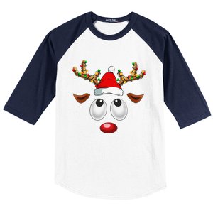 Christmas Reindeer Face Santa Hat Xmas Lights For Baseball Sleeve Shirt