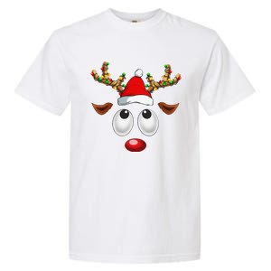 Christmas Reindeer Face Santa Hat Xmas Lights For Garment-Dyed Heavyweight T-Shirt