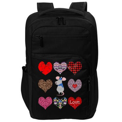 Cute Rat Funny Retro Floral Hearts Pattern Valentines Day Great Gift Impact Tech Backpack