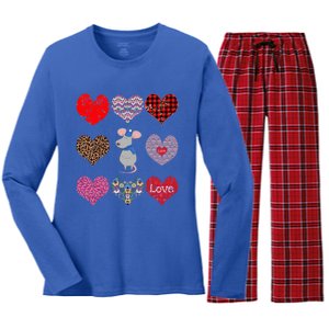 Cute Rat Funny Retro Floral Hearts Pattern Valentines Day Great Gift Women's Long Sleeve Flannel Pajama Set 