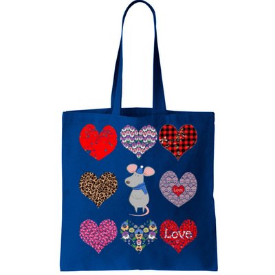 Cute Rat Funny Retro Floral Hearts Pattern Valentines Day Great Gift Tote Bag