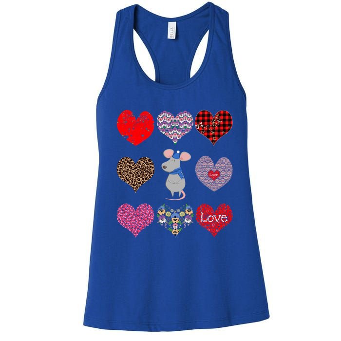 Cute Rat Funny Retro Floral Hearts Pattern Valentines Day Great Gift Women's Racerback Tank