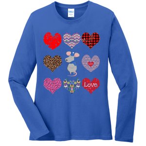 Cute Rat Funny Retro Floral Hearts Pattern Valentines Day Great Gift Ladies Long Sleeve Shirt