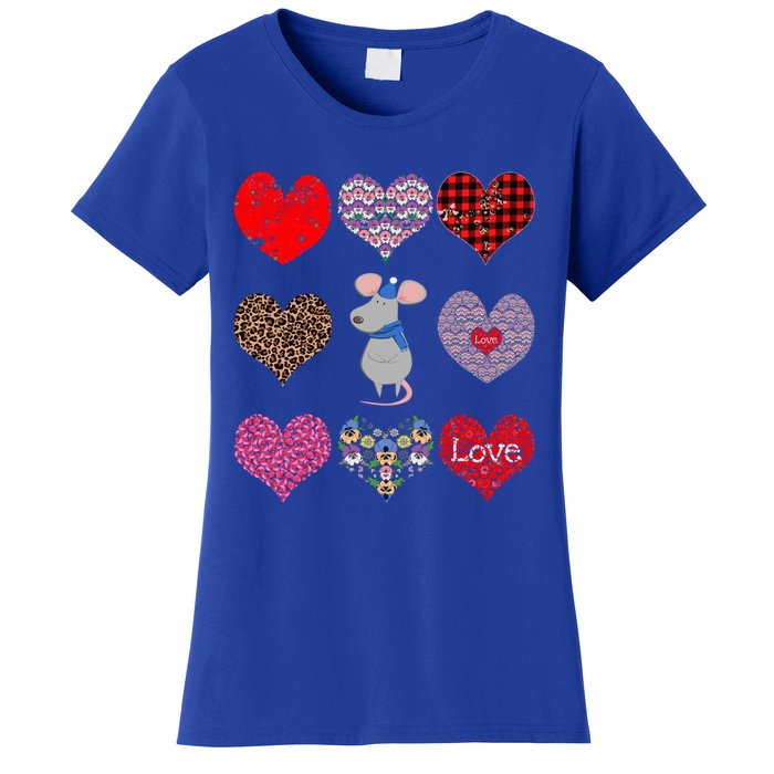 Cute Rat Funny Retro Floral Hearts Pattern Valentines Day Great Gift Women's T-Shirt