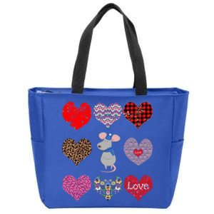 Cute Rat Funny Retro Floral Hearts Pattern Valentines Day Great Gift Zip Tote Bag