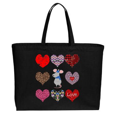 Cute Rat Funny Retro Floral Hearts Pattern Valentines Day Great Gift Cotton Canvas Jumbo Tote