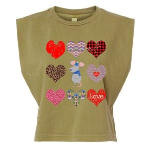 Cute Rat Funny Retro Floral Hearts Pattern Valentines Day Great Gift Garment-Dyed Women's Muscle Tee