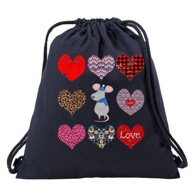 Cute Rat Funny Retro Floral Hearts Pattern Valentines Day Great Gift Drawstring Bag