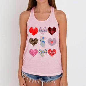 Cute Rat Funny Retro Floral Hearts Pattern Valentines Day Great Gift Women's Knotted Racerback Tank