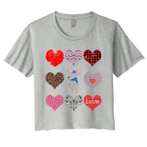 Cute Rat Funny Retro Floral Hearts Pattern Valentines Day Great Gift Women's Crop Top Tee