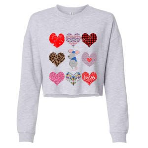 Cute Rat Funny Retro Floral Hearts Pattern Valentines Day Great Gift Cropped Pullover Crew