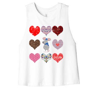 Cute Rat Funny Retro Floral Hearts Pattern Valentines Day Great Gift Women's Racerback Cropped Tank