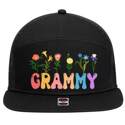 Cute Retro Floral Grammy 7 Panel Mesh Trucker Snapback Hat