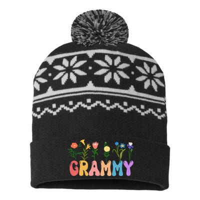 Cute Retro Floral Grammy USA-Made Snowflake Beanie