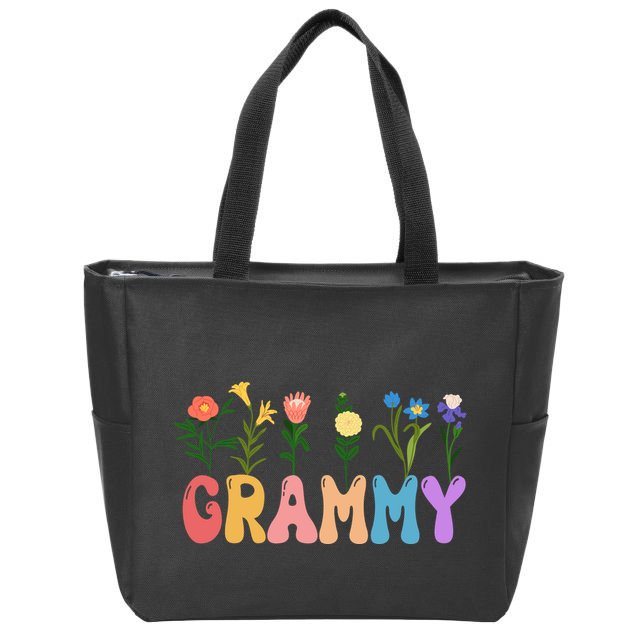 Cute Retro Floral Grammy Zip Tote Bag
