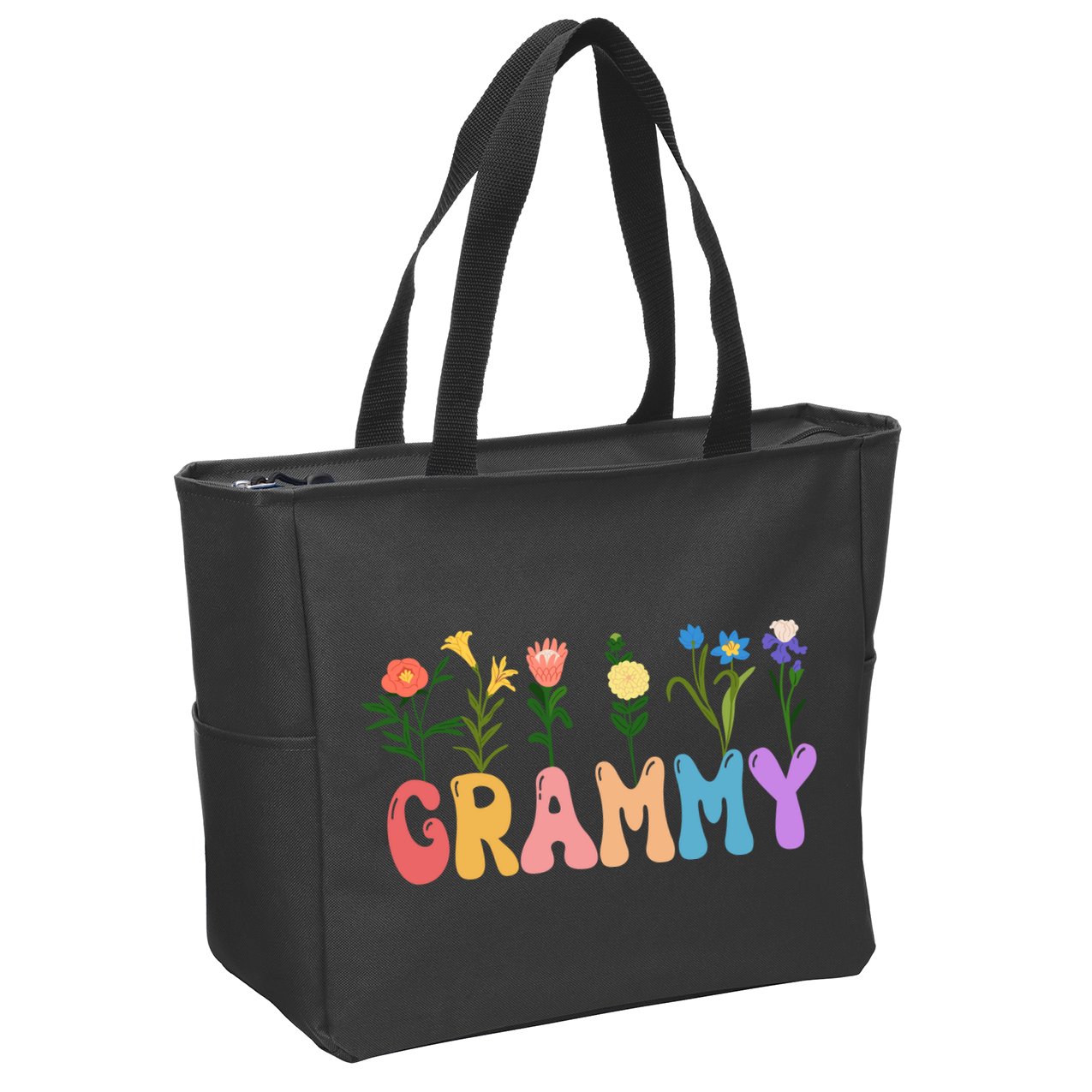 Cute Retro Floral Grammy Zip Tote Bag
