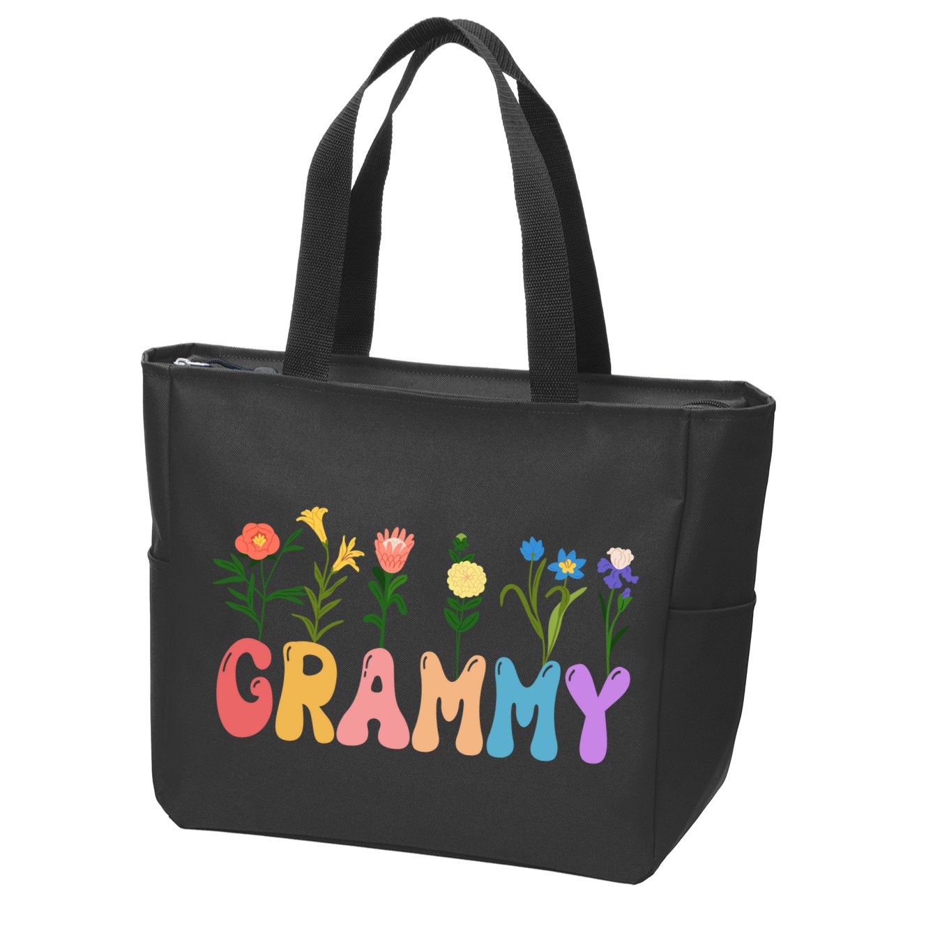 Cute Retro Floral Grammy Zip Tote Bag
