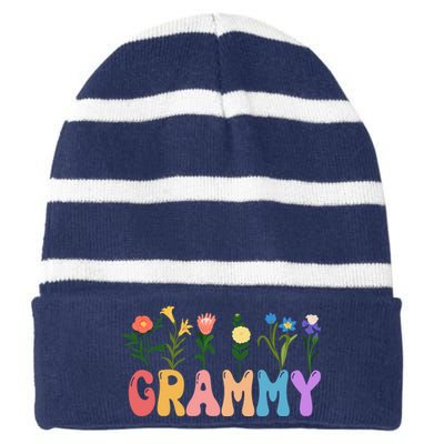 Cute Retro Floral Grammy Striped Beanie with Solid Band