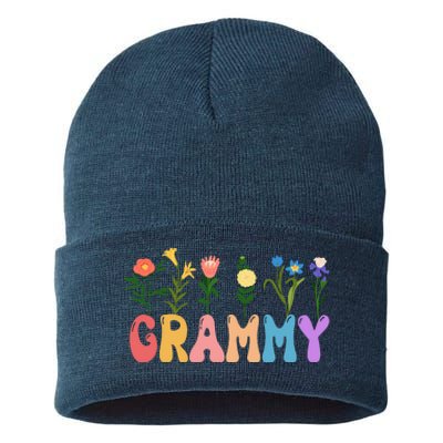 Cute Retro Floral Grammy Sustainable Knit Beanie