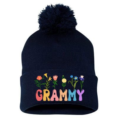 Cute Retro Floral Grammy Pom Pom 12in Knit Beanie