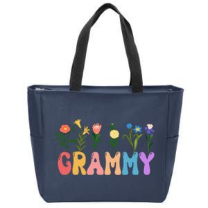 Cute Retro Floral Grammy Zip Tote Bag