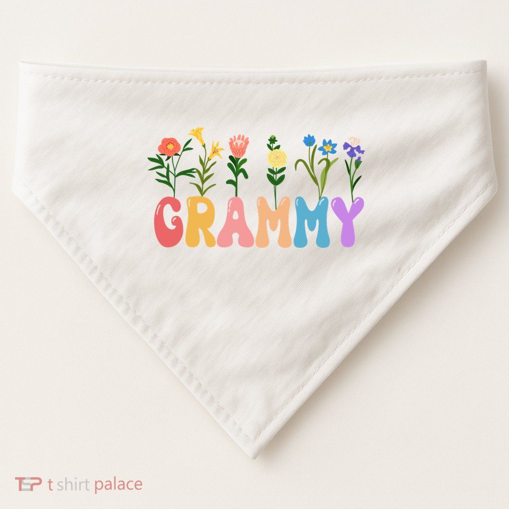 Cute Retro Floral Grammy USA-Made Doggie Bandana