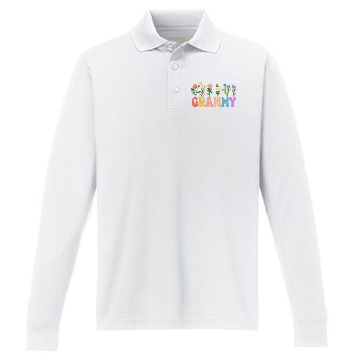 Cute Retro Floral Grammy Performance Long Sleeve Polo