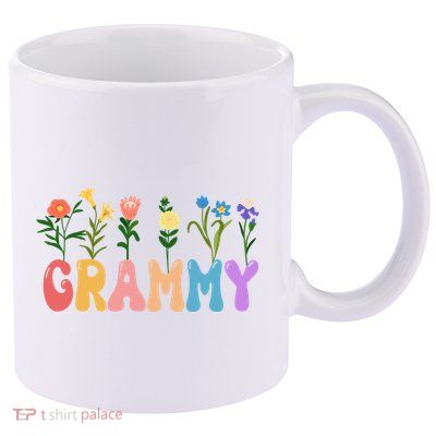 Cute Retro Floral Grammy 11oz C Handle Ceramic Mug
