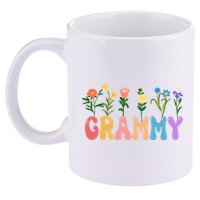Cute Retro Floral Grammy 11oz C Handle Ceramic Mug