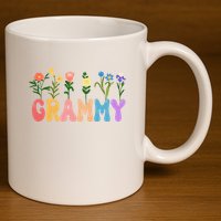 Cute Retro Floral Grammy 11oz C Handle Ceramic Mug