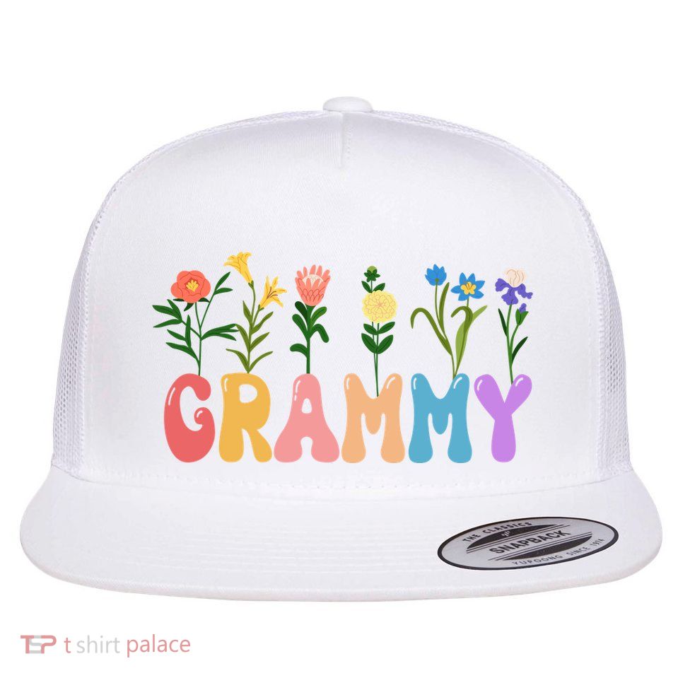 Cute Retro Floral Grammy Flat Bill Trucker Hat