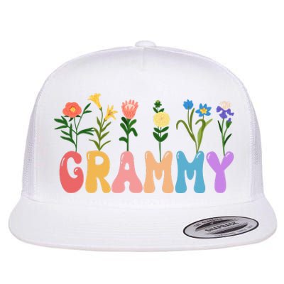 Cute Retro Floral Grammy Flat Bill Trucker Hat