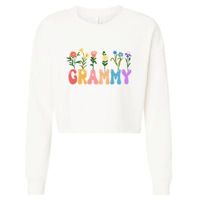 Cute Retro Floral Grammy Cropped Pullover Crew