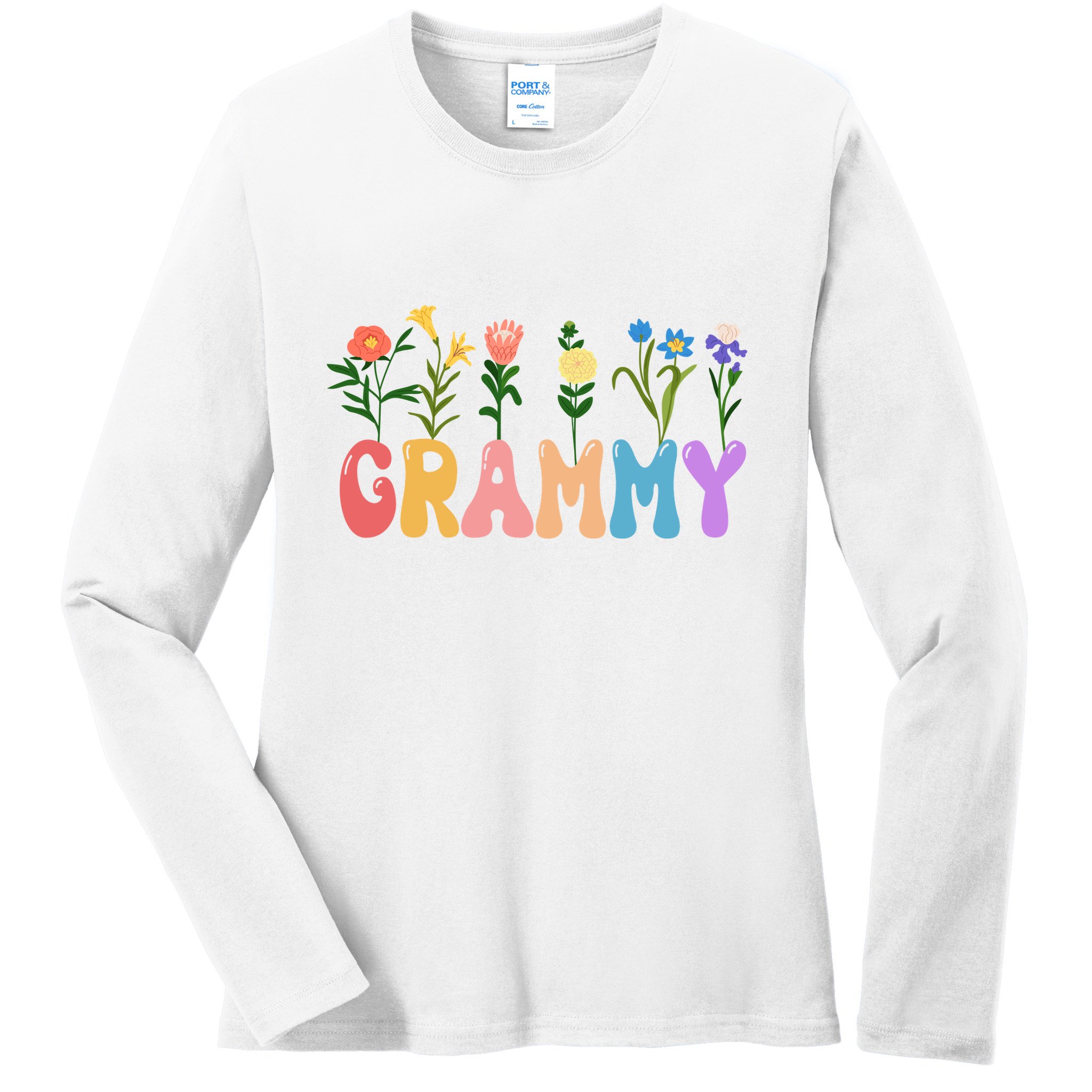 Cute Retro Floral Grammy Ladies Long Sleeve Shirt