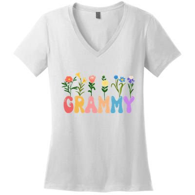 Cute Retro Floral Grammy Women's V-Neck T-Shirt