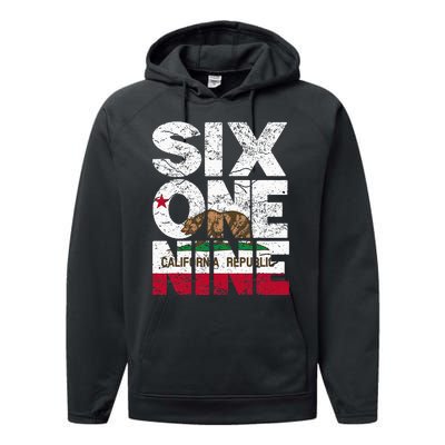 California Republic Flag 619 Area Code Performance Fleece Hoodie