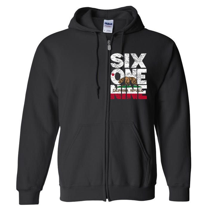 California Republic Flag 619 Area Code Full Zip Hoodie