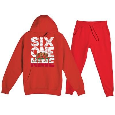 California Republic Flag 619 Area Code Premium Hooded Sweatsuit Set