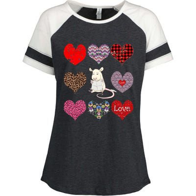 Cute Rat Funny Vintage Floral Hearts Pattern Valentines Day Gift Enza Ladies Jersey Colorblock Tee