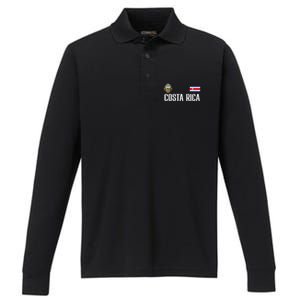 Costa Rica Flag Football Soccer Fan Performance Long Sleeve Polo