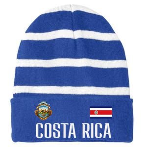 Costa Rica Flag Football Soccer Fan Striped Beanie with Solid Band