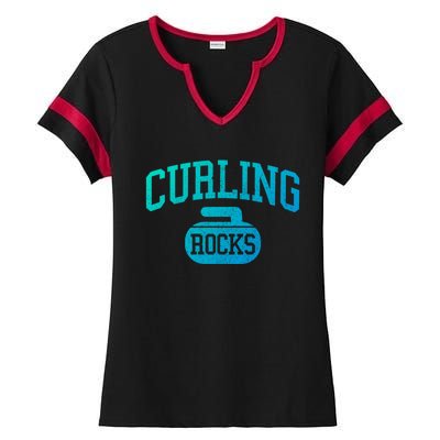 Curling Rocks Funny Winter Sports Gift Ladies Halftime Notch Neck Tee