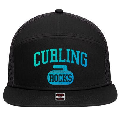 Curling Rocks Funny Winter Sports Gift 7 Panel Mesh Trucker Snapback Hat